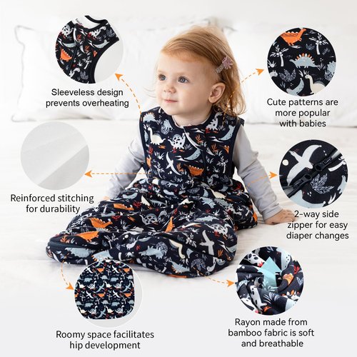EasyFi Rayon Made from Bamboo Sleep Sack 2t-3t Supersoft Toddler Sleep Sack 24-36 Months 1.0 Tog Baby Wearable Blanket with 2-Way Zipper Unisex Sleeping Bag for Babies
