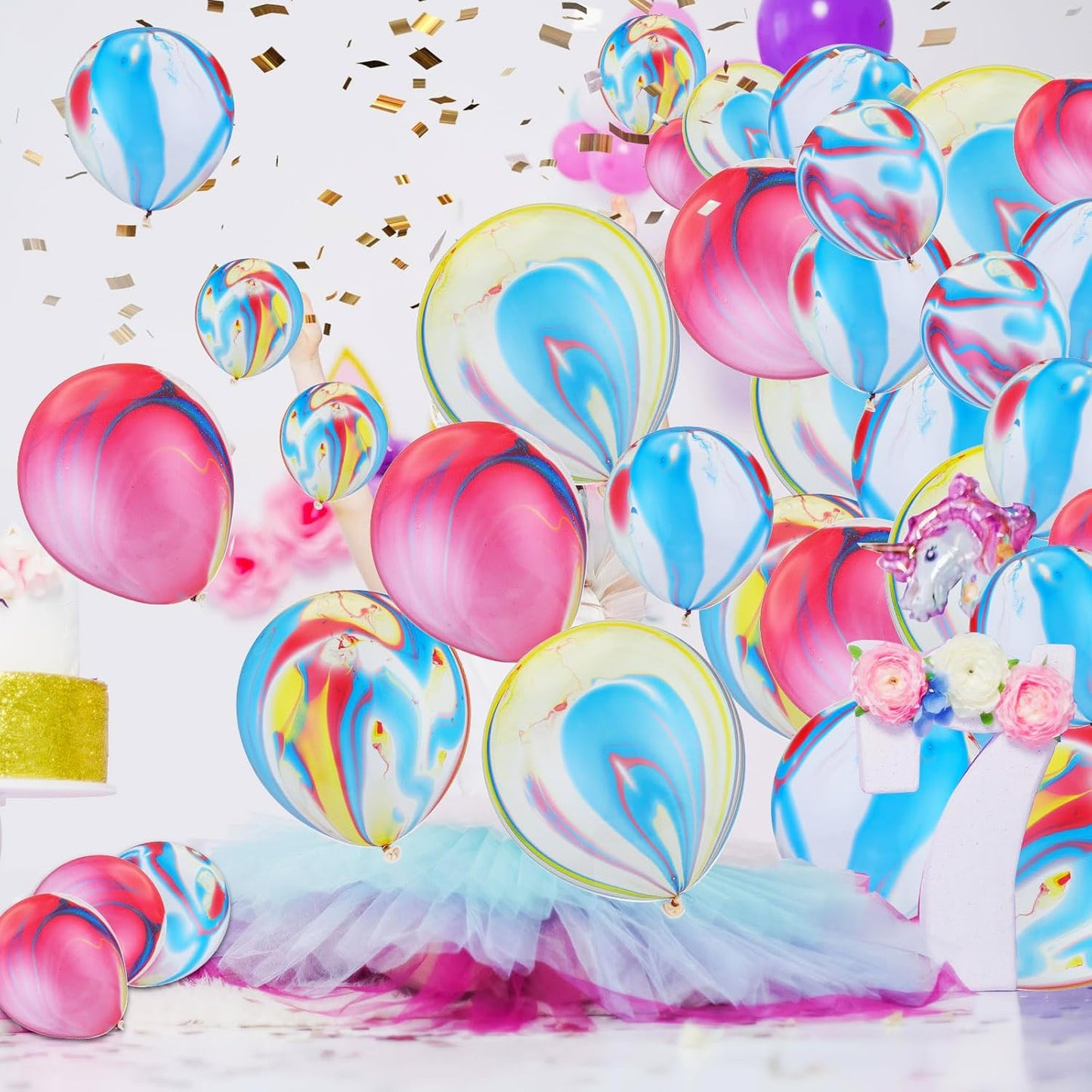 Skiennix 12-Inch Tie Dye Agate Marble Balloons - 24 Colorful Latex Balloons for Parties & Celebrations