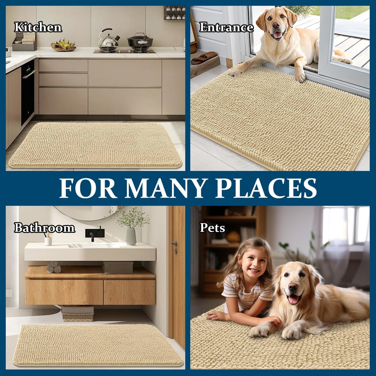 OLANLY Dog Door Mat - Absorbent Non-Slip Chenille Mat for Muddy Paws | 36x24 Inches, Quick Dry, Indoor Entryway Carpet