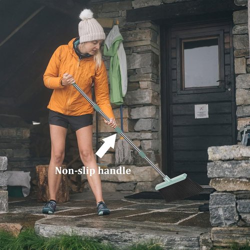 Kelamayi Broom and Dustpan Set - Large Size with Long Handle for Indoor/Outdoor Use | Green