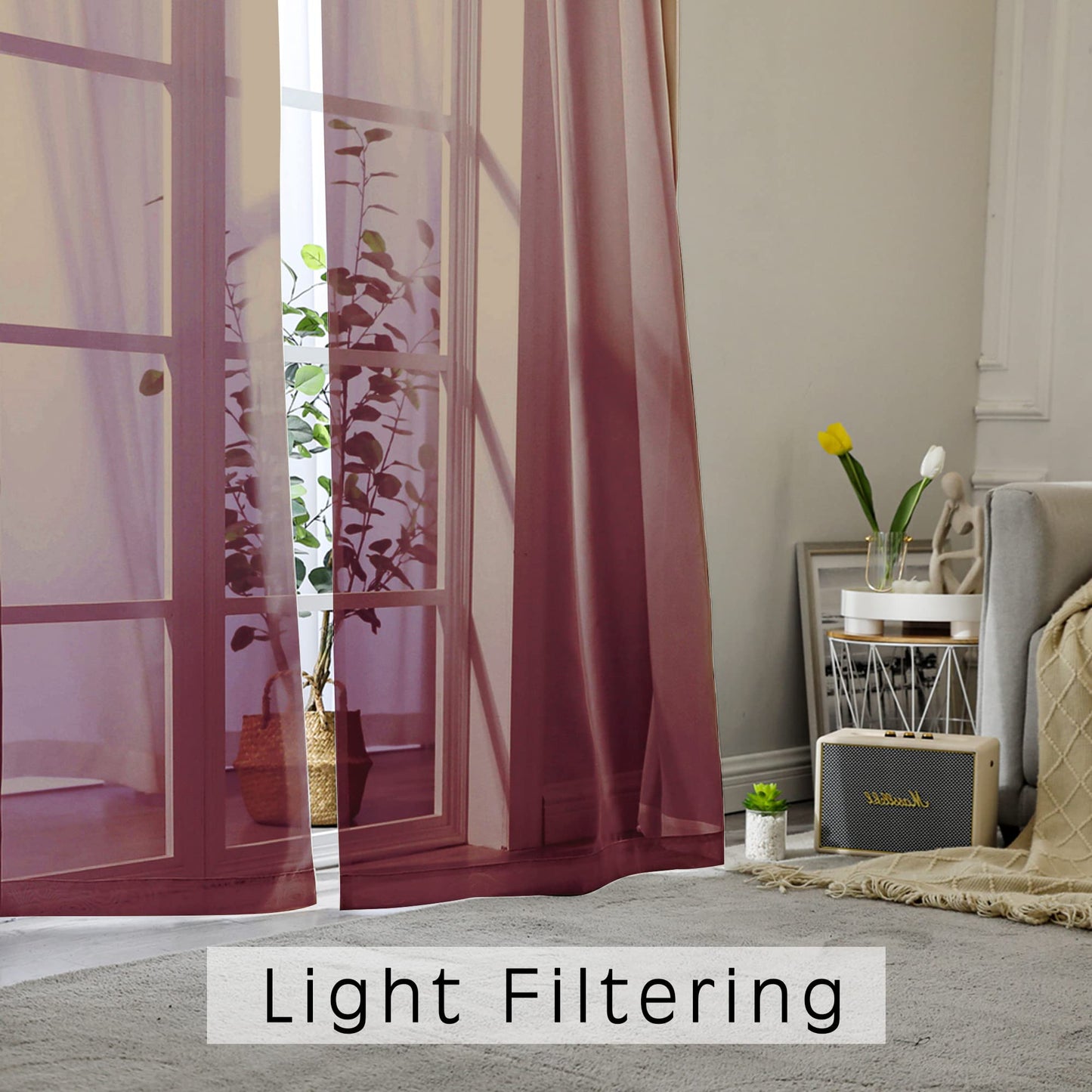 OWENIE Burgundy Red Sheer Curtains 72 Inches Long 2 Panels Set, Transparent Voile Sheer Curtain Rod Pocket Gauze Drapes for Living Room Bedroom Window Sliding Glass Door Treatment, Each 42 x 72 Inch