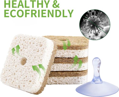 Kickleen 12-Pack Natural Kitchen Scrub Sponges - Biodegradable & Non-Scratch | White