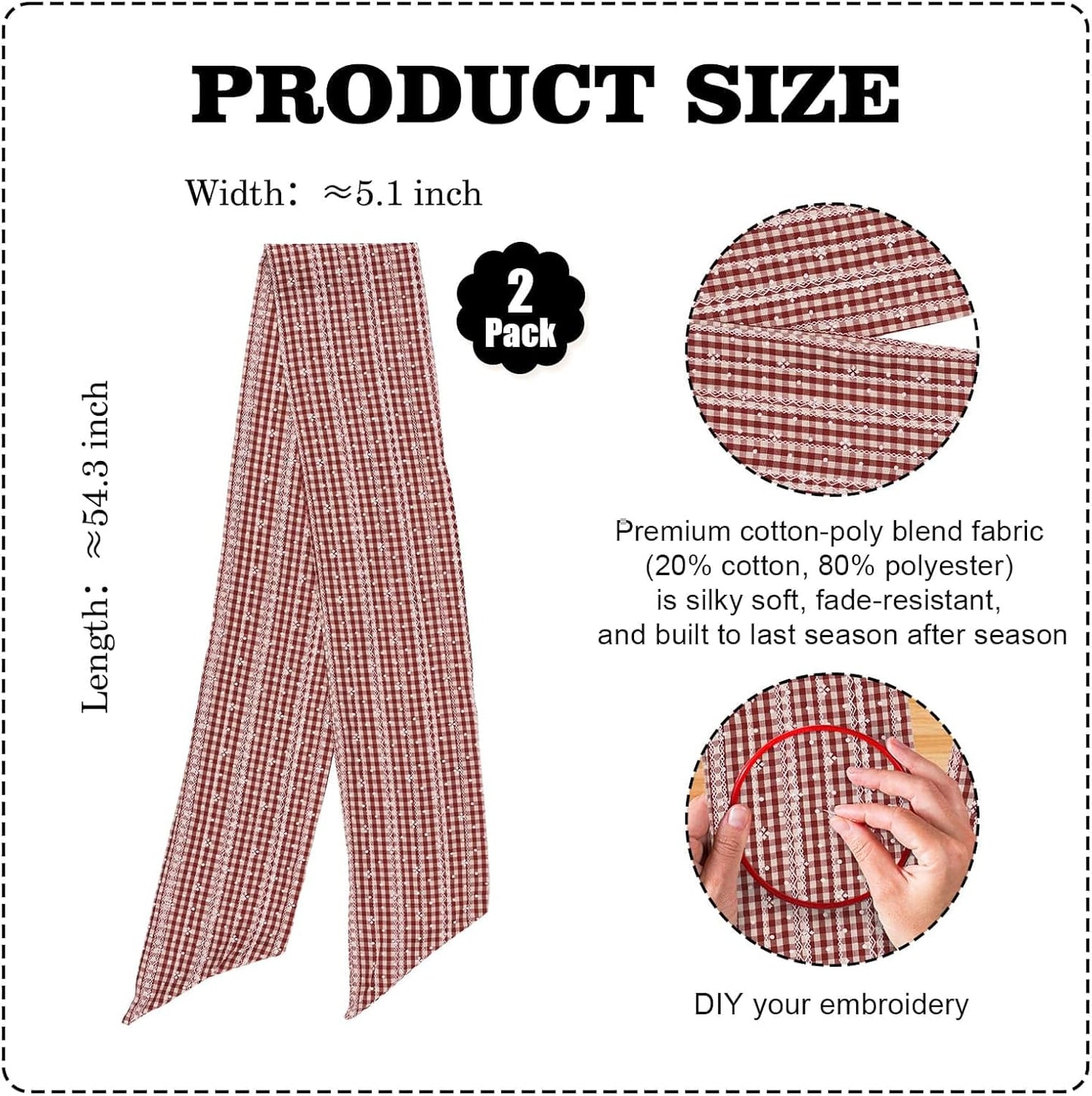 Regine Switzerland 2 Pack Jacquard Plaid Wreath Sashes - Red & Beige | 5.12" x 54.33" Farmhouse Decor
