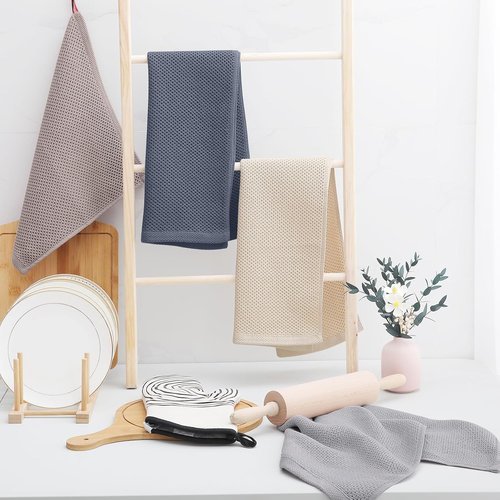 Homaxy 100% Cotton Waffle Weave Kitchen Towels - Ultra Soft & Absorbent, 3-Pack, Dark Grey, 13 x 28 Inches