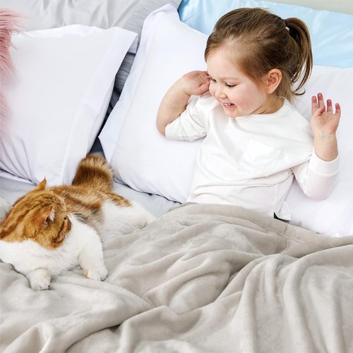 Bedsure GentleSoft Fleece Blanket - Cozy Small Throw for Kids | 43x55 Inches, Linen