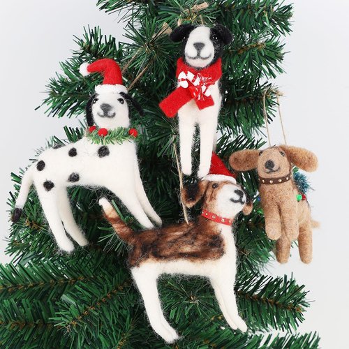 Juegoal Christmas Felt Dog Ornaments - Set of 4 Cute Wool Puppy Decorations for Holiday Wreaths & Trees