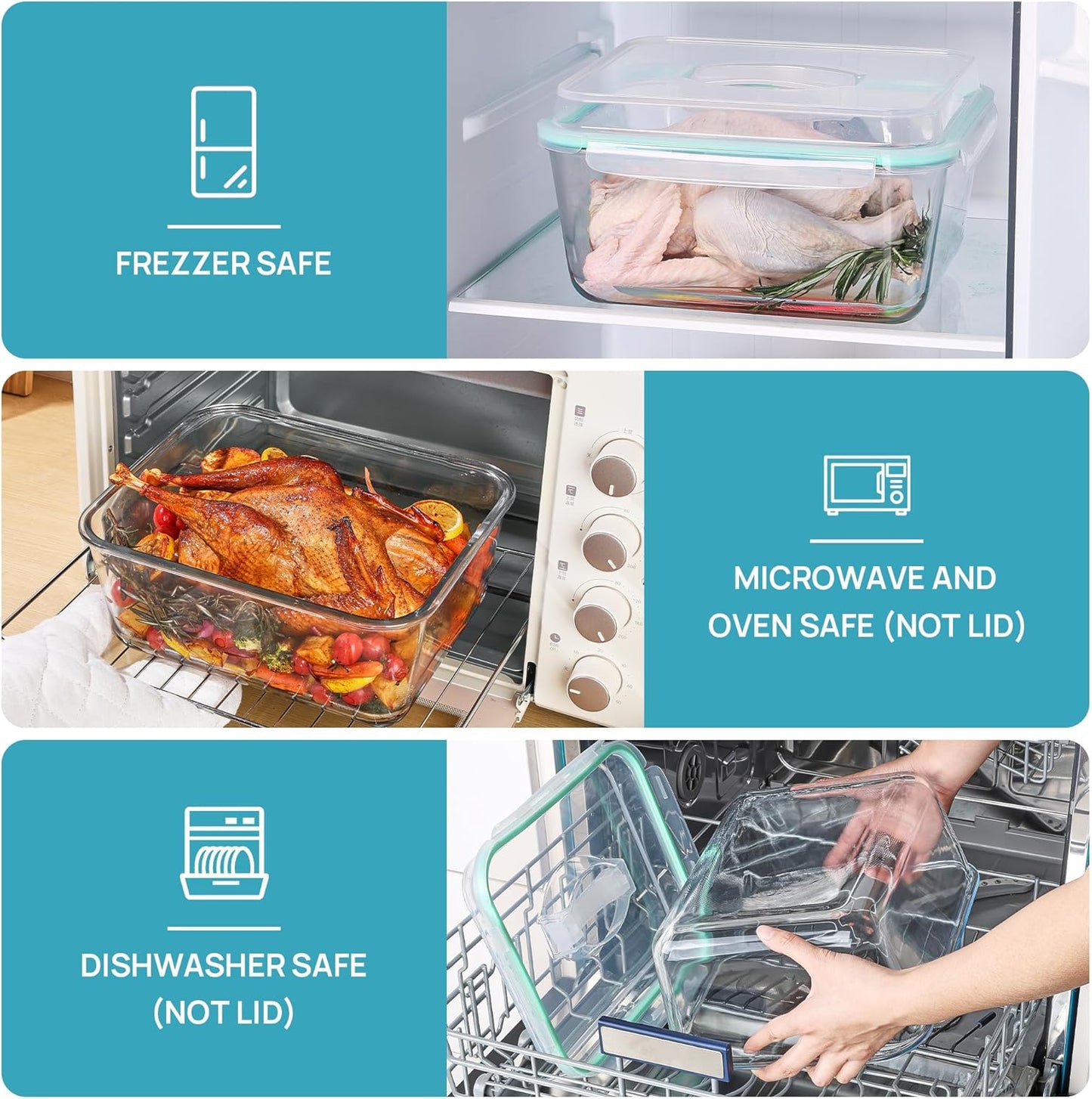 Vtopmart Extra Large Glass Food Storage Containers - 6.5L | Airtight Snap Lids | BPA Free, Oven & Freezer Safe