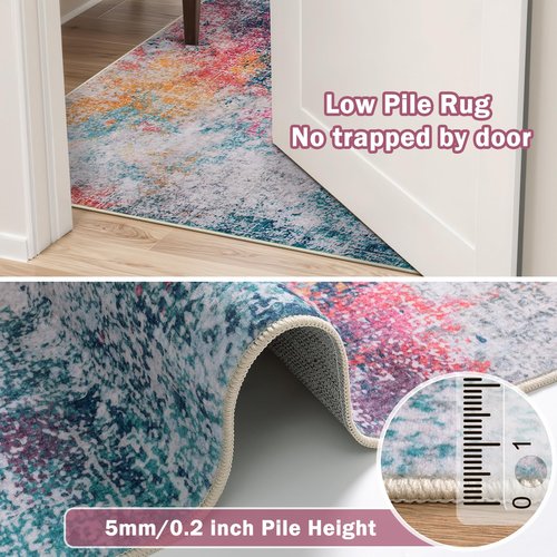 Beeiva Abstract Large Washable Rug 6x9, Modern Non Slip Area Rugs, Ultra Thin Foldable Low Pile Carpet for Dining Room Living Room Bedroom Playroom - Ivory Blue