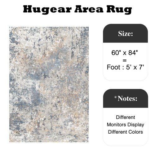 HUGEAR 5x7 Washable Rugs Blue Hallway Area Rug Indoor Accent Rug Abstract Low Pile Carpet Distressed Throw Aesthetic Rug Bedroom Living Room Office Dining Room Kitchen Laundry Room Non Slip
