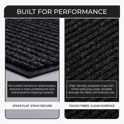 Commercial Door Mat 3'x5' Heavy Duty Industrial Floor Mat for High Traffic Areas, Nonslip Rubber Backing, Large Door Mat for Indoor Entrance or Business Entryway, Charcoal, Made in USA.