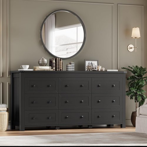 BORN OON 9-Drawer Dresser - Modern Wooden Storage Chest with Metal Handles for Bedroom & Living Room