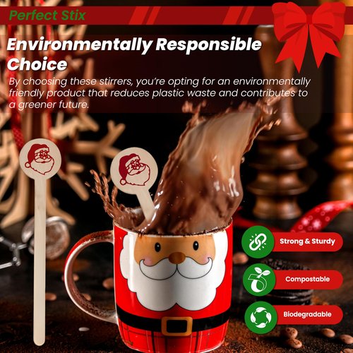 Perfect Stix - Cocktail 6 R- Santa Claus-50 6" Wooden Cocktail/Drink Stirrers with Santa Claus Pack of 50ct