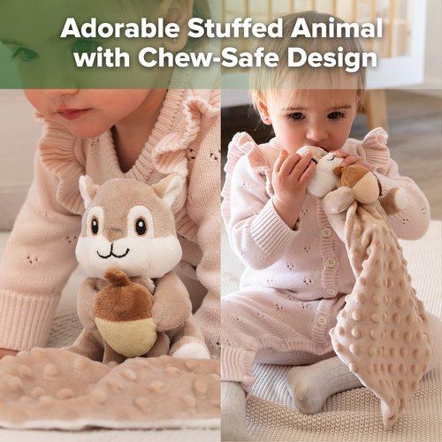 haakaa Squirrel Security Blankets for Babies, Ultra Silky Soft Lovey Blanket Baby Gift for Newborn Boys and Girls, Snuggle Toy Baby Stuffed Animals Essentials