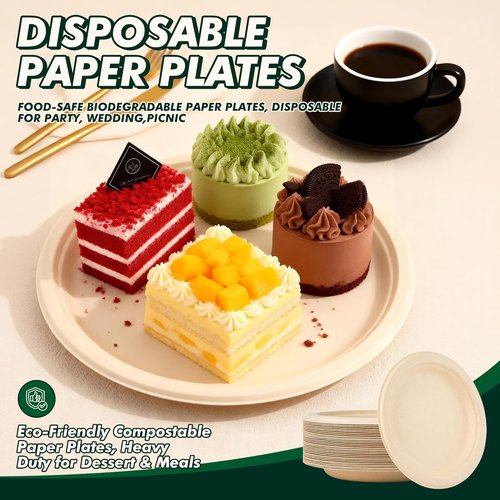 Eco-Strong 10 Inch Heavy-Duty Disposable Paper Plates | 125 Count Unbleached Sugarcane Fiber