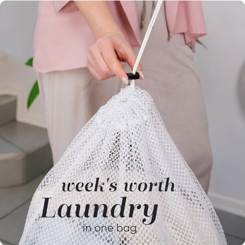 Handy Laundry Mesh Laundry Bag, Extra Large 24" x 36" – Heavy Duty, Machine Washable, Secure Drawstring Closure, Durable Mesh for Delicates, Travel, College Dorm, Storage, White
