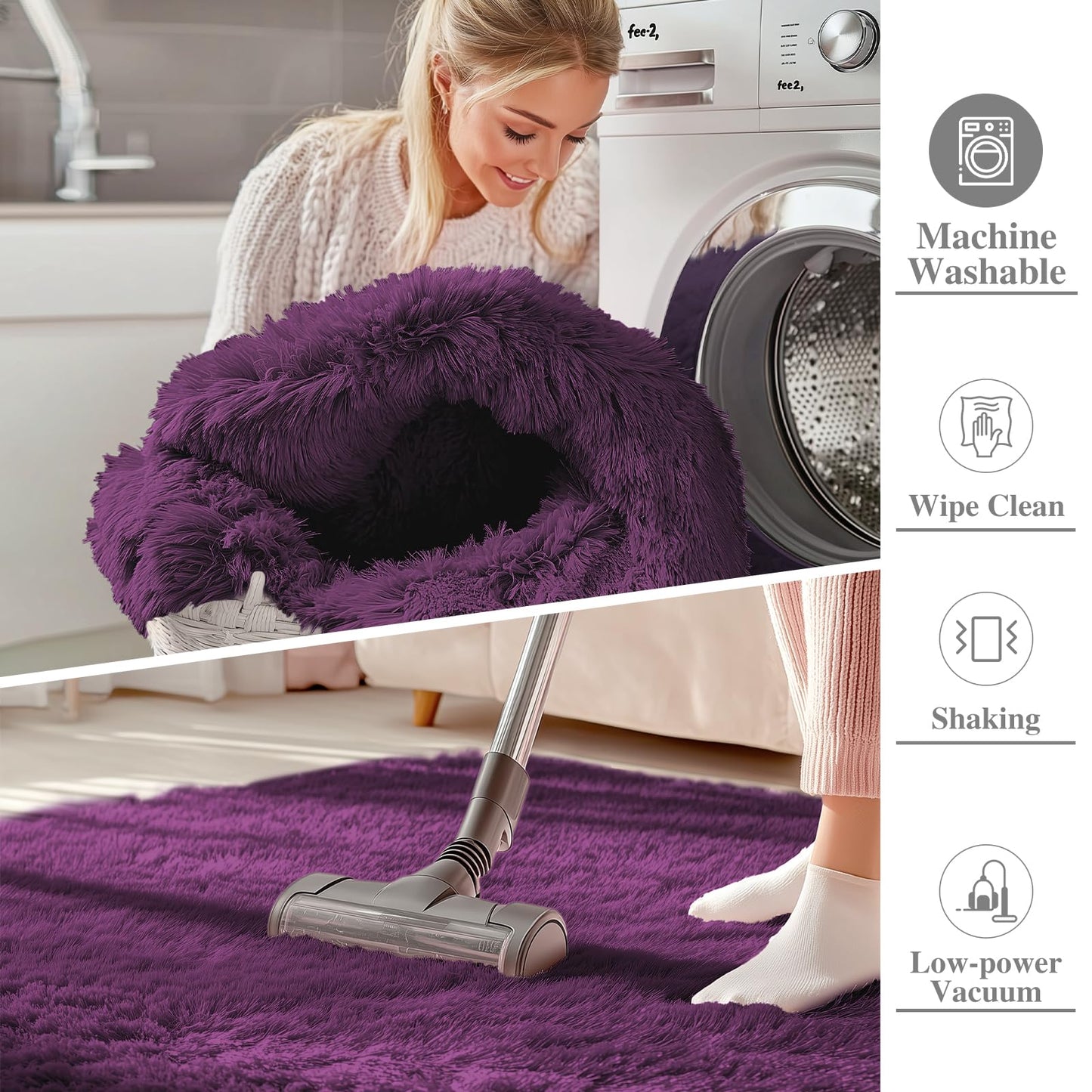 OLANLY 6x9 Machine Washable Large Area Rugs for Living Room, Bedroom, Soft Fluffy Shaggy Bedside Rug, Indoor Floor Carpet for Kids Girls and Boys, Dorms, Nursery, Home Decor Aesthetic, Dark Purple