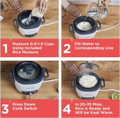 BLACK+DECKER 3-Cup Rice Cooker - One-Touch Operation, Removable Non-Stick Bowl, White Finish