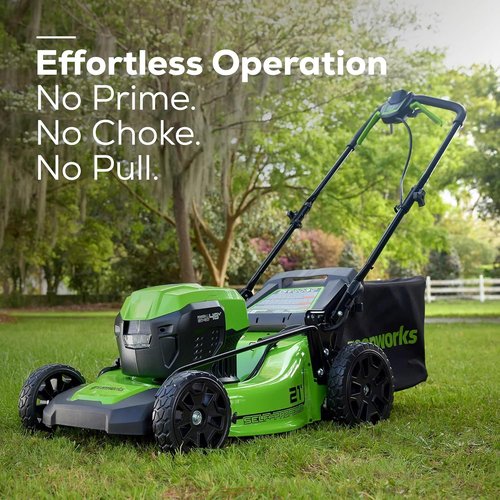 Greenworks 48V (24V x 2) High - Performance Cordless Yard Tool Combo: 21" self propelled lawn mower, 12" Trimmer & Blower, with 3 Batteries & 2 Chargers