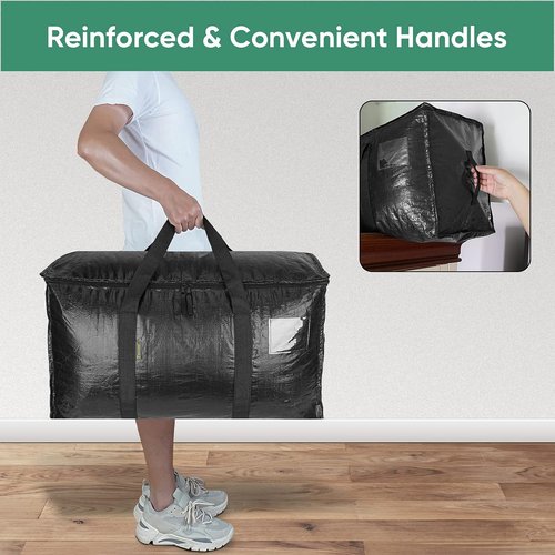 BALEINE Heavy-Duty Oversized Moving Bags - 4-Pack Storage Totes with Reinforced Handles (Black)