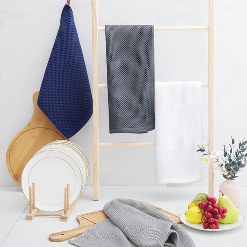 Homaxy 100% Cotton Kitchen Dish Towels - Ultra Soft & Absorbent Quick Drying | 13 x 28 Inches, 12-Pack, Light Gray