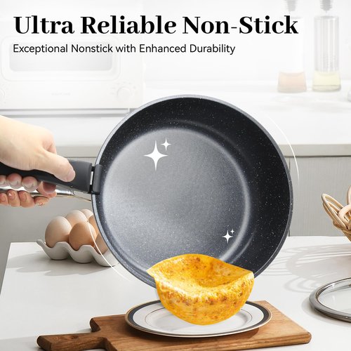 Cuisinluv 5PCS Pots and Pans Set Non Stick, Kitchen Cookware Sets with Detachable Handle, Ceramic Cookware Sets, Non Stick RV Cookware Cooking Set, Dishwasher & Oven Safe, PFOA Free, Black