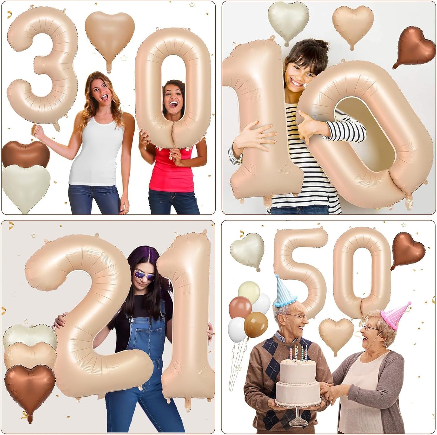 Biapian 40-Inch Light Brown Number 1 Balloon - Caramel & Cream Foil Heart for 1st Birthday Decor