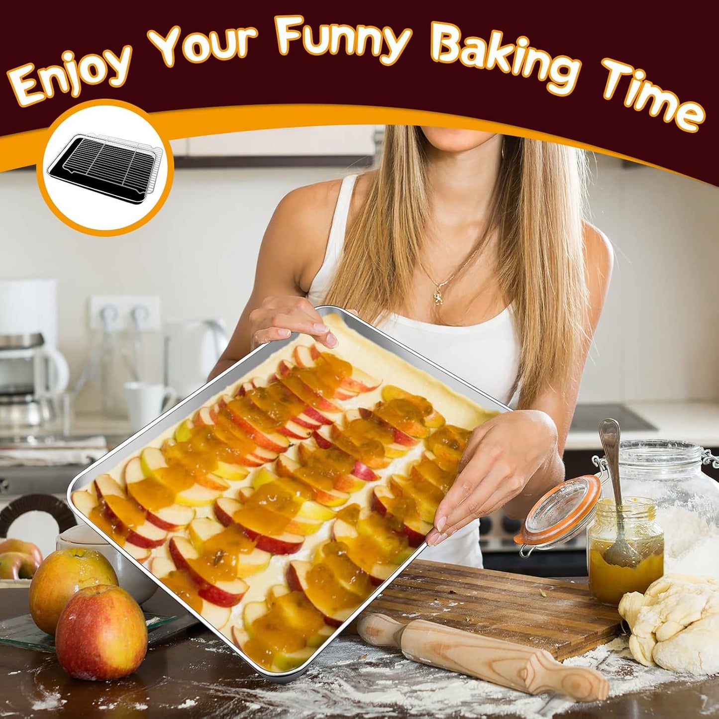 P&P CHEF Stainless Steel Baking Sheet Set - 17.5 Inch Cookie Trays with Cooling Racks | Oven & Dishwasher Safe