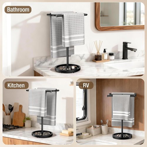 Aetyord Adjustable Hand Towel Holder - S-Shaped Stainless Steel Rack with Wood Base | Free-Standing Design for Bathroom & Kitchen