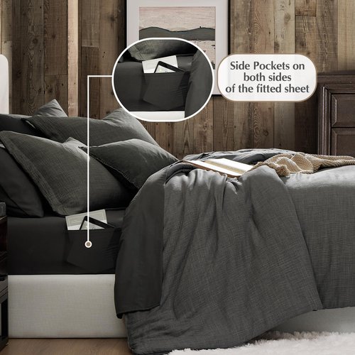 Geniospin Full Comforter Set - 7 Pieces Comforter Full Size, Solid Bedding Sets for All Season, Textured Bed in a Bag with Flat Sheet and Fitted Sheet, Pillowcases and Shams (Grey, 80''x90'')