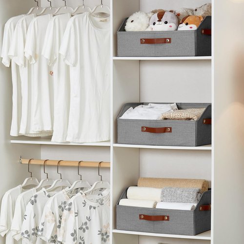 Bagnizer Linen Trapezoid Storage Bins - Collapsible Closet Organizer with Handles | Gray