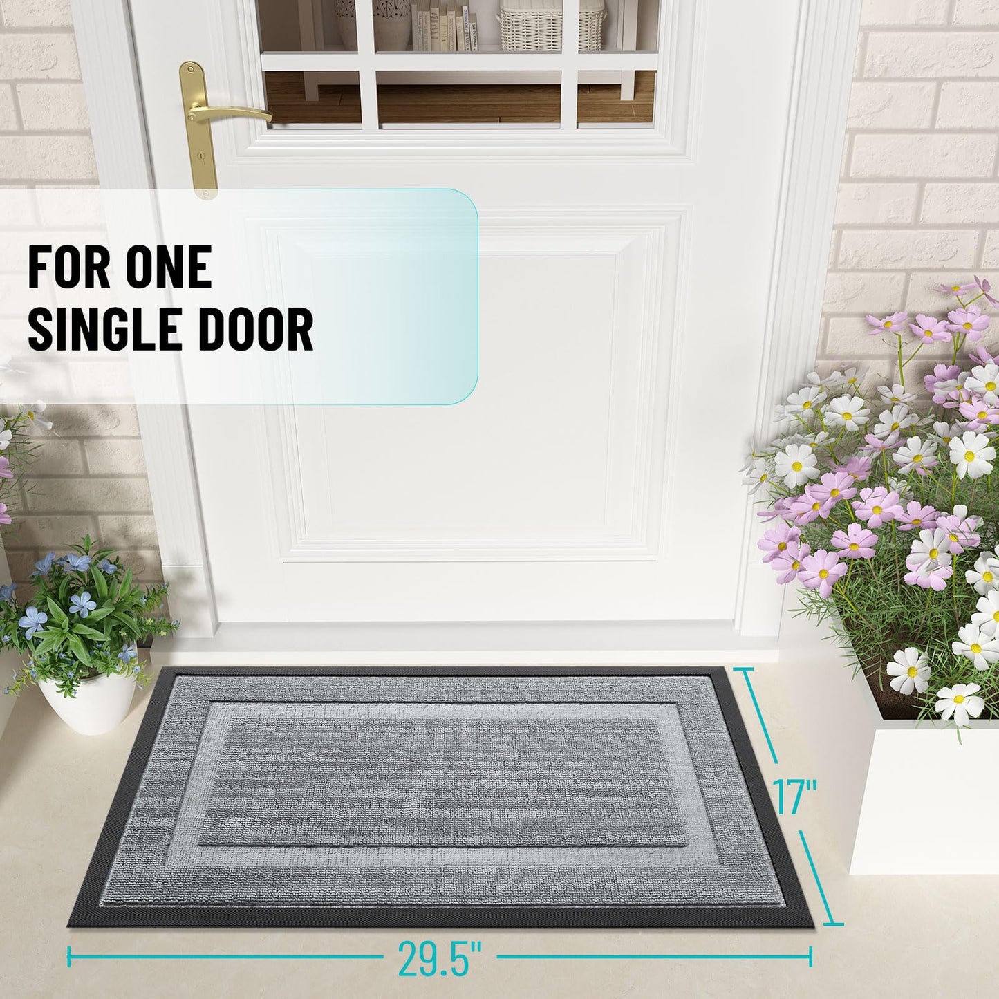 OLANLY Front Door Mat Indoor Outdoor Entrance, Waterproof All-Season, All-Weather Doormat, Sturdy Natural Rubber, Low Profile, Easy Clean Patio Porch Entryway Mat, 71x47, Ash Gray