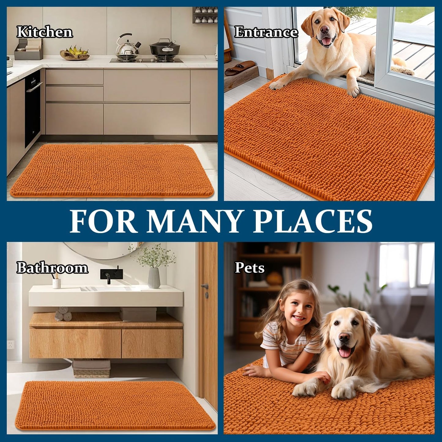 OLANLY Dog Door Mat - Absorbent Non-Slip Mud Mat for Indoor Use | 45x27 Inches, Quick Dry Chenille, Clay