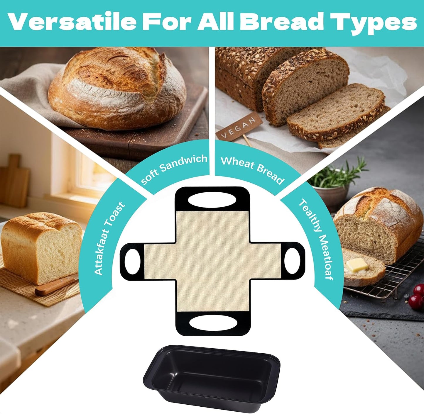 USA Pan 9 x 5 Loaf Pan Set - Nonstick Bread Pans with Silicone Sling for Perfect Baking