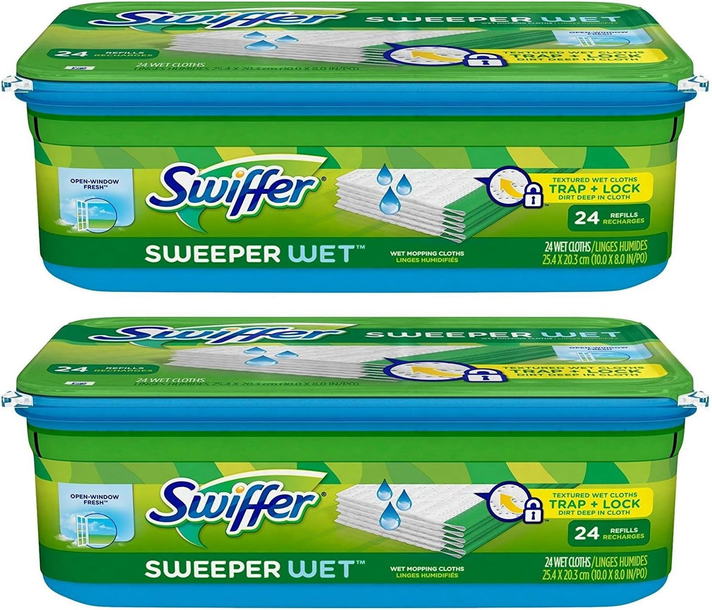 Swiffer Sweeper Wet Mopping Cloth Refill - Open Window Fresh Scent - 24 Wet Cloths | 2 Pack