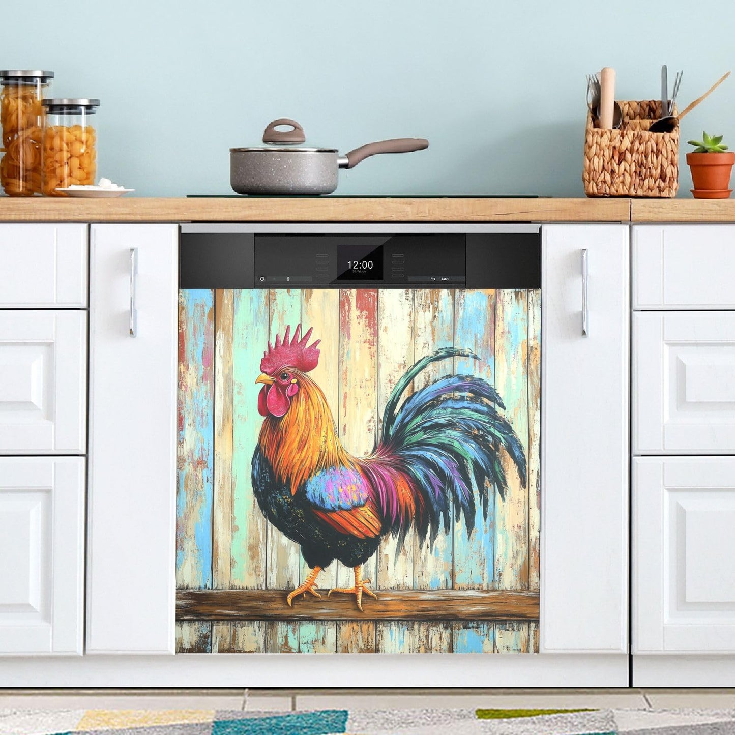 Rooster Dishwasher Magnet Cover 23x26 inch,Decorative Dishwasher Magnet Cover Farmhouse Refrigerator Magnetic Sticker Cover