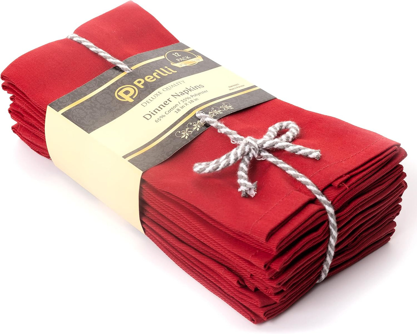 PERLLI Christmas Red Cloth Dinner Napkins - Soft Cotton Blend, 18x18 Inches, 12 Pack | Washable & Reusable Table Decor