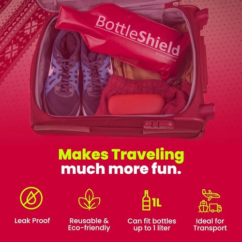 Liquid Spectrum Reusable Wine Protector Travel Bag by Bottle Shield (3-Pack) - Bubble Cushioning Wrap Suit - Unbreakable Bottle Sleeve, Leak Proof - Wine Tote Bags Accessory for Suitcase Luggage, Red
