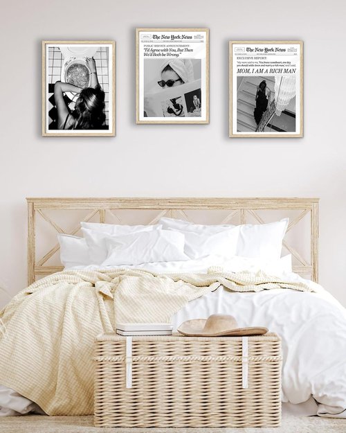 EcoHest Framed Wall Art - Trendy Newspaper Canvas Print | 12x16 in Oak Wood, Beige Logs for Dorm Decor