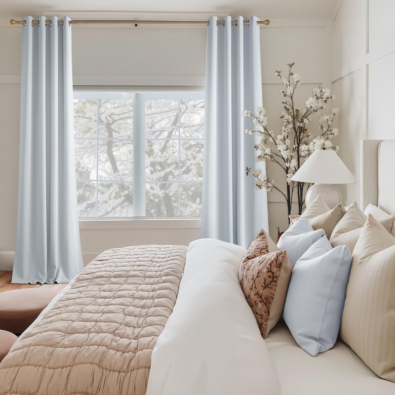 NICETOWN Room Darkening Draperies Curtains Panels, 2 Panels Greyish White W52 x L96