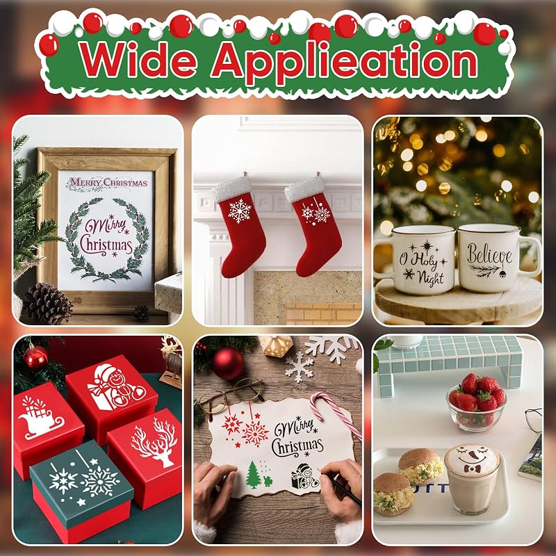 Christmas Stencils 56 Pcs for Cookies, Cakes & Cups - Reusable PET Templates (Variation: Christmas)