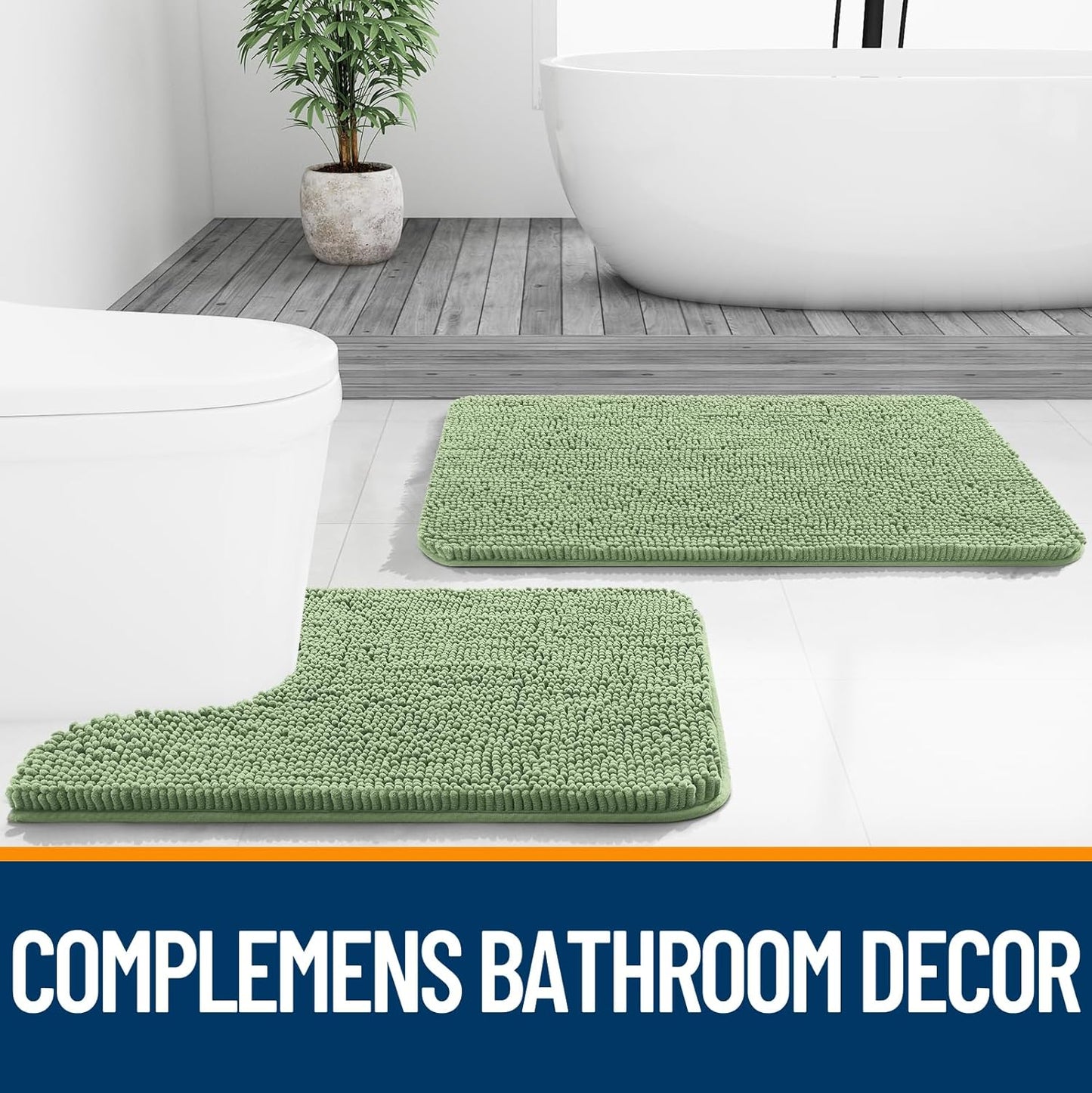 OLANLY Bathroom Runner Rugs - Soft Absorbent Chenille Mats with Rubber Backing | 70x24 Inches, Sage Green