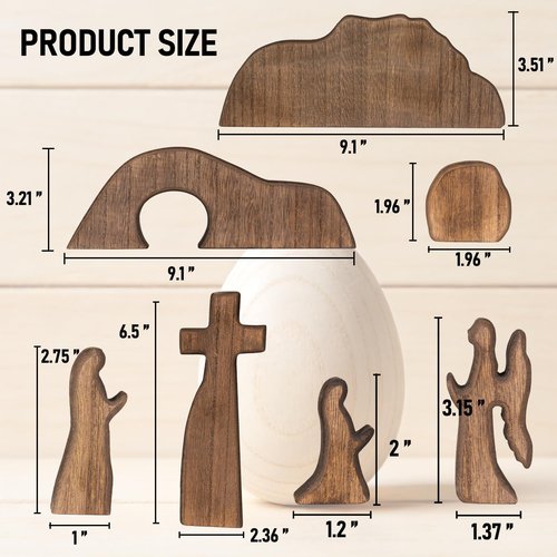 NEROSUN Empty Tomb Easter Scene and Cross Decoration, Wooden Easter Resurrection Scene Cross Jesus Tomb Tray Set, Jesus Nativity Scene Decor for Religious Home Office Tabletop Christian Gifts
