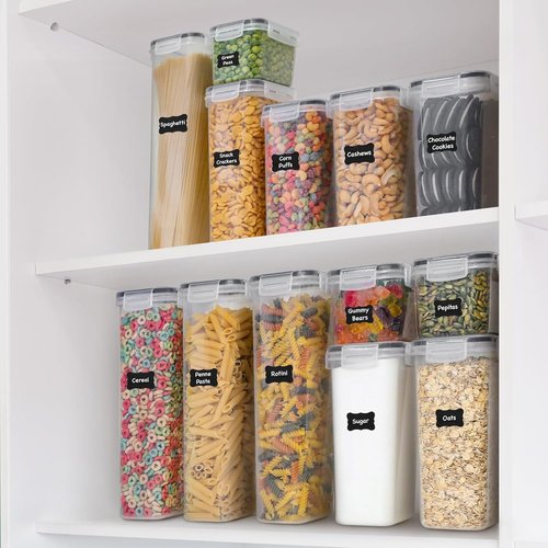 Freshware Kitchen Storage Containers - 48 PCS Airtight Plastic Food Storage Set with Labels & Measuring Spoons