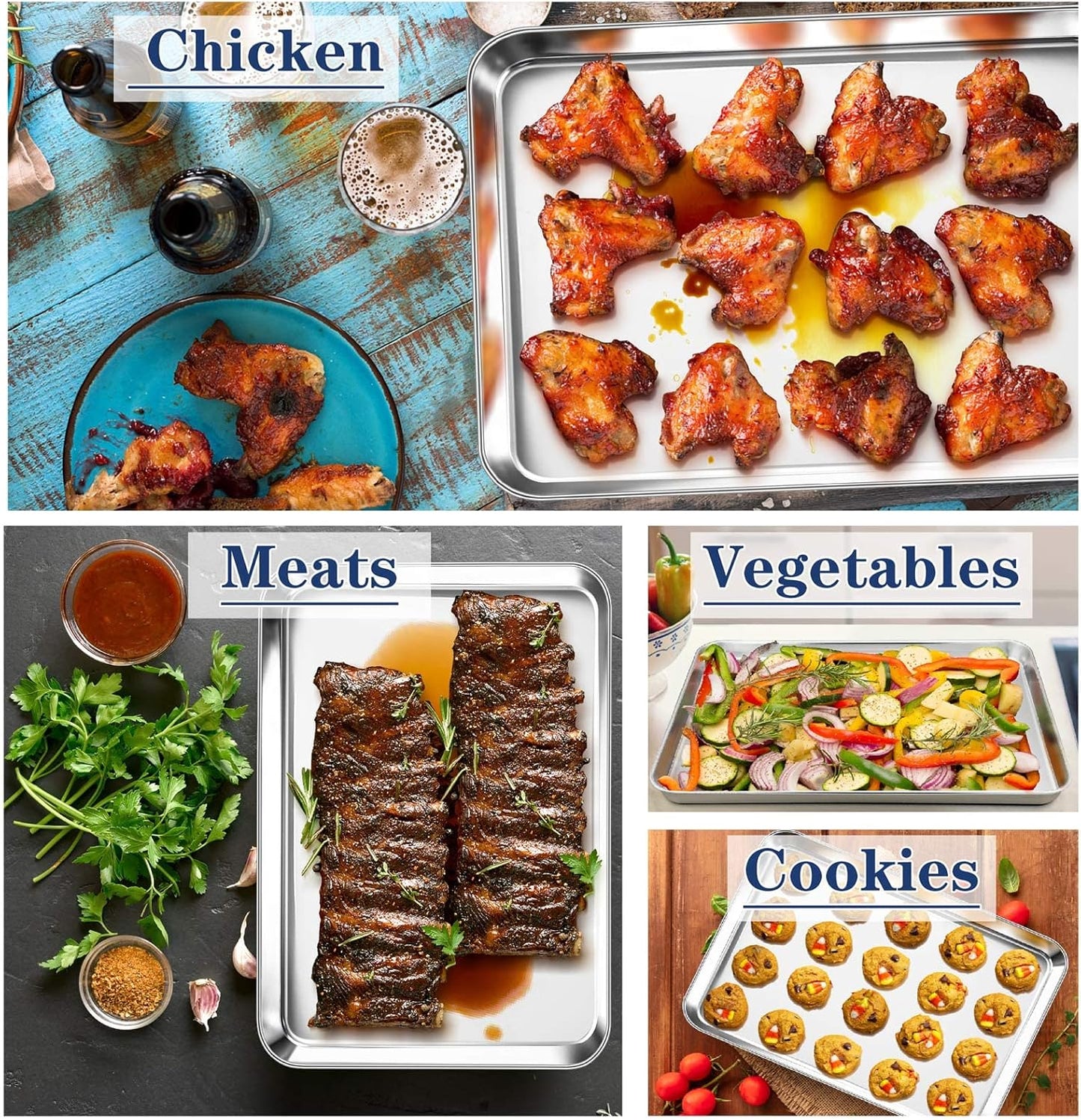 P&P CHEF Baking Cookie Sheet - 17.3 Inch Stainless Steel Oven Pan | Heavy Duty & Dishwasher Safe, Set of 2