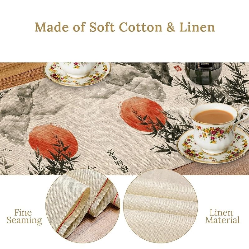 Japanese 4+ 13" x 72" Table Runner - Chinoiserie Red Sun Mountain Bamboo Decor