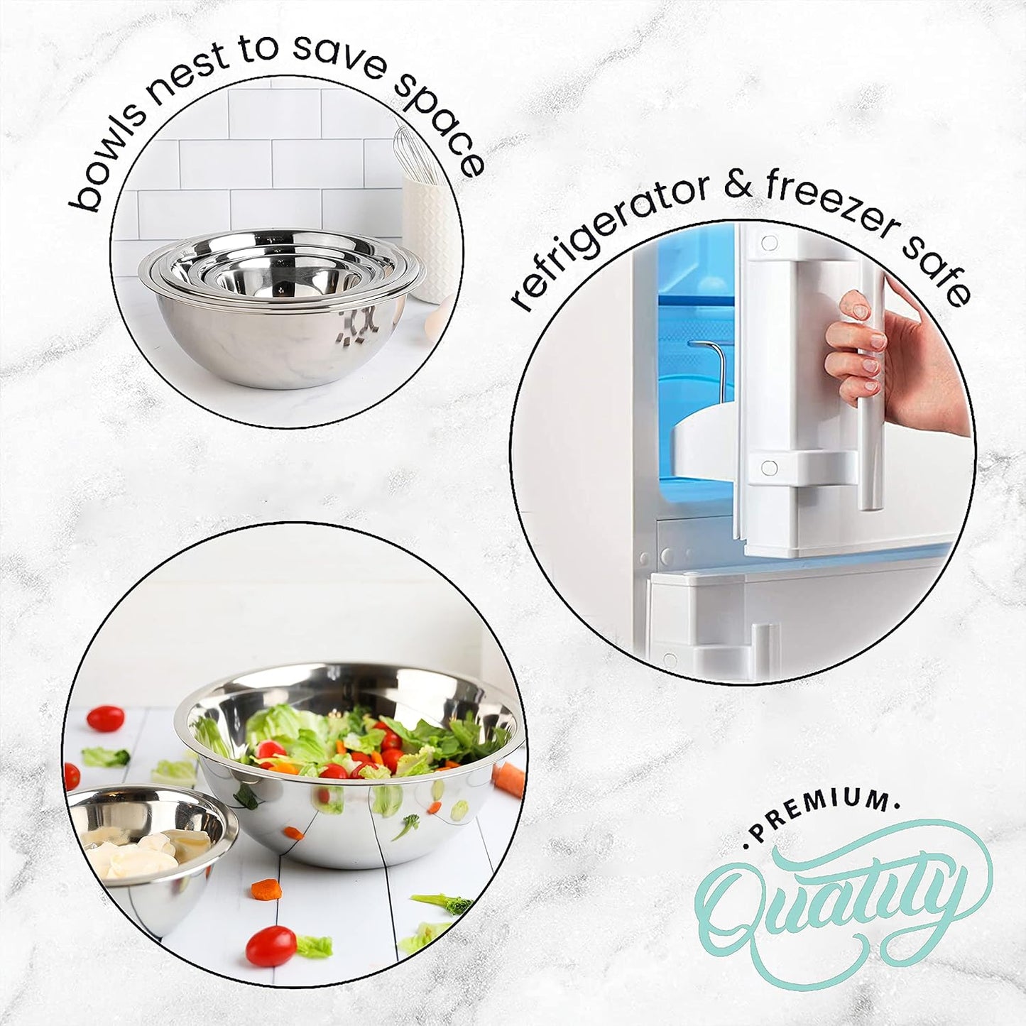 WHYSKO Stainless Steel Mixing Bowl Set - 5-Piece Eco-Friendly Food Storage Organizers | Heavy Duty for Home & Kitchen