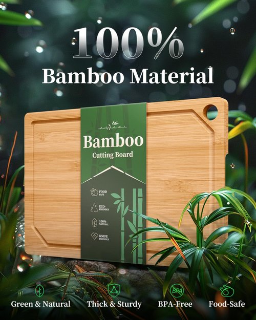 Kitsure Bamboo Cutting Board - Multi-Sizes Wooden Cutting Boards for Kitchen, Convenient Kitchen Essentials with Deep Juice Grooves, Cutting Board for Chopping & Serving, Large, Natural