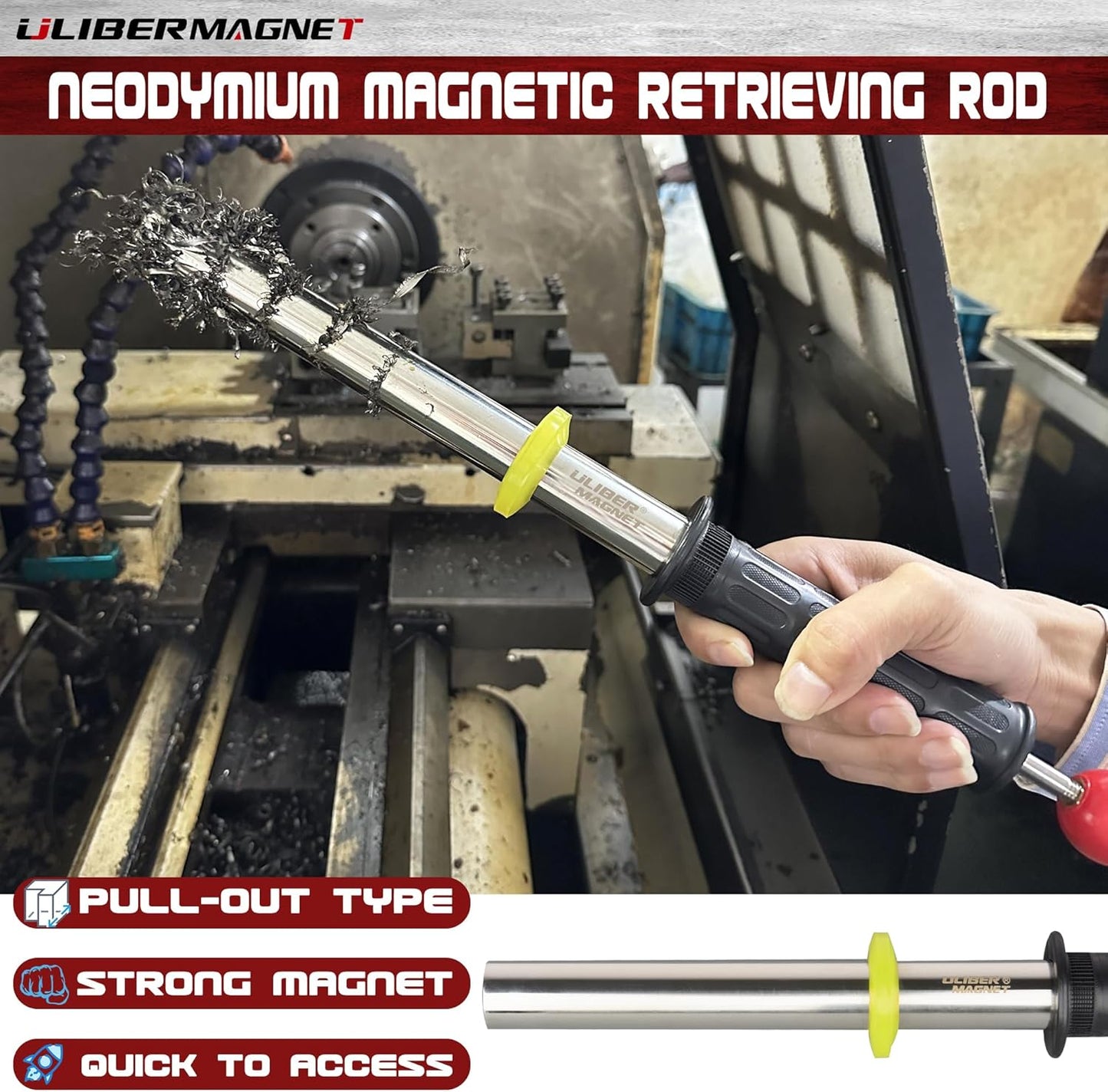 ULIBERMAGNET Magnetic Pickup Tool - 8000 Gauss Neodymium Retrieval Rod with Release Handle | Heavy-Duty Sweeper for Nails, Screws, and Metal Parts