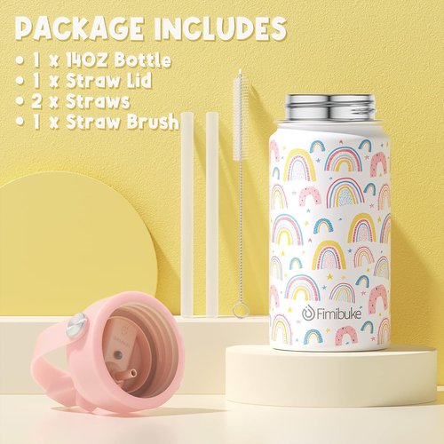 Fimibuke Kids Insulated Water Bottle - 14oz BPA-Free Stainless Steel Tumbler | Leak-Proof Design, Rainbow