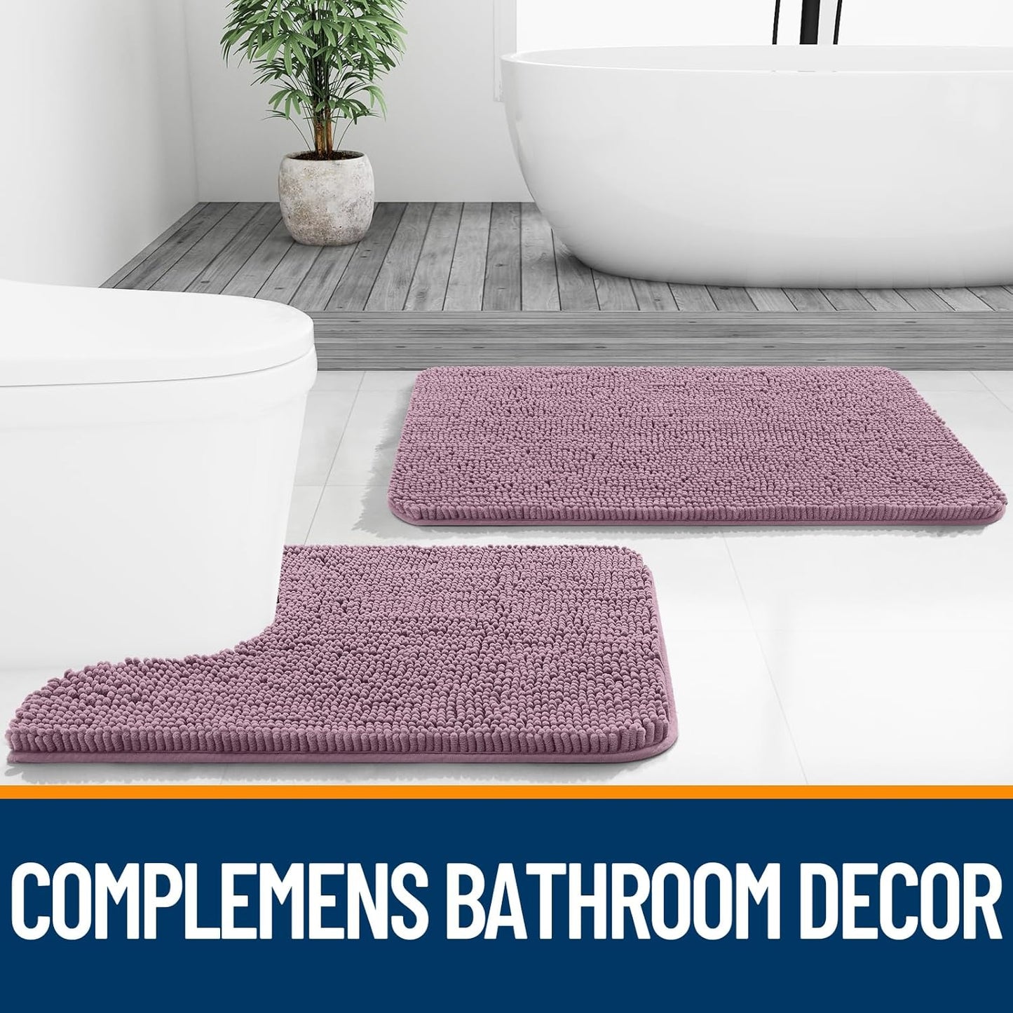 OLANLY Bathroom Runner Rugs - Soft Chenille Bath Mats with Rubber Backing | 44x24, Deep Plum, Quick Dry, Machine Washable